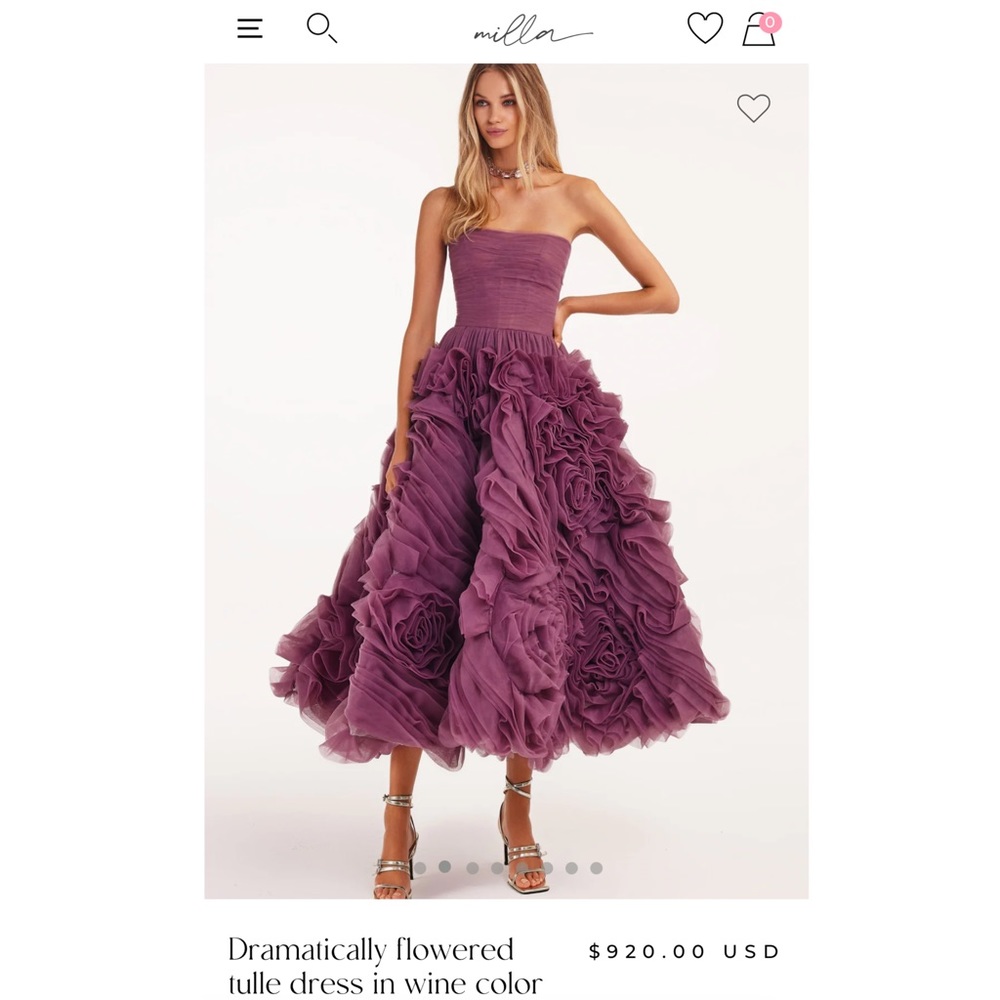 Milla Dramatically flowered tulle dress in wine color